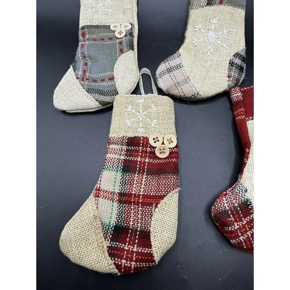 Primitive Ornament Plaid Rustic Stocking HANDMADE Christmas Ornaments -Lo24